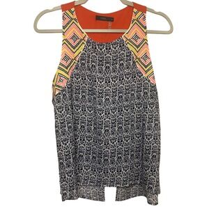 THML Women's‎ Sleeveless Tank Top Orange Navy Pattern Size Medium Casual Blouse